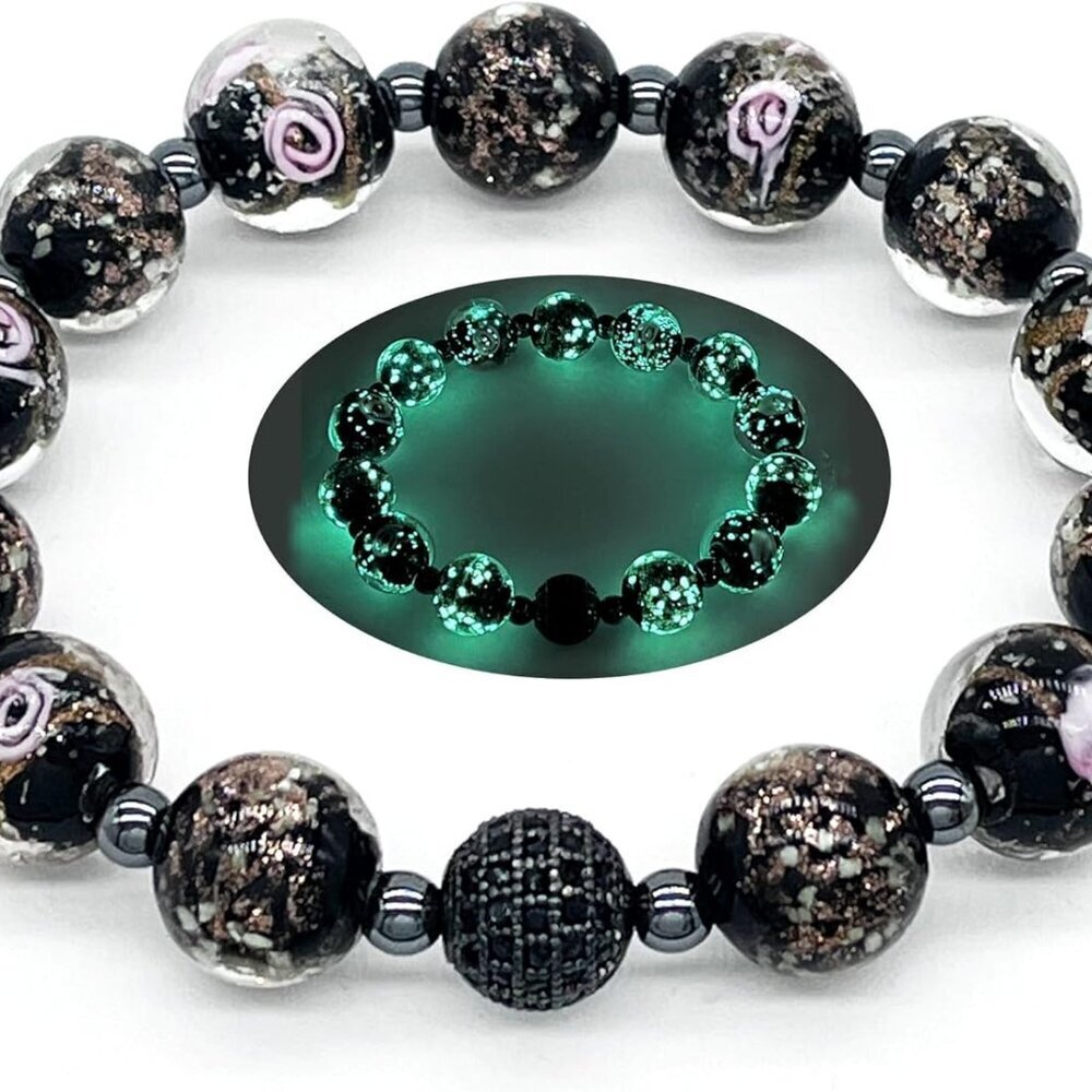 ARTSY Crafts Glow in The Dark Firefly Beads Bracelets, Ocean Blue Luminous Muran